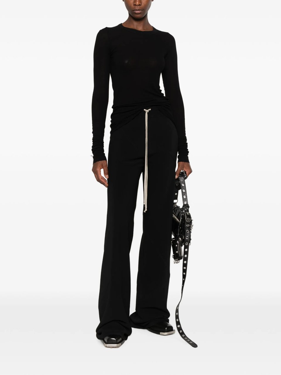 Rick Owens Wide-Leg Pants With Adjustable Drawstring And Flared Silhouette Zwart