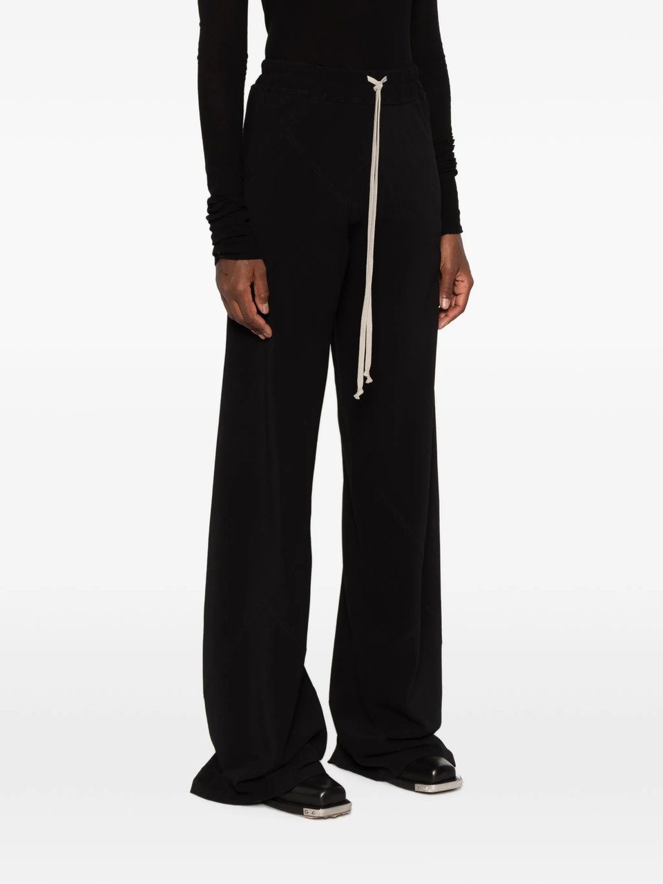 Rick Owens Wide-Leg Pants With Adjustable Drawstring And Flared Silhouette Zwart