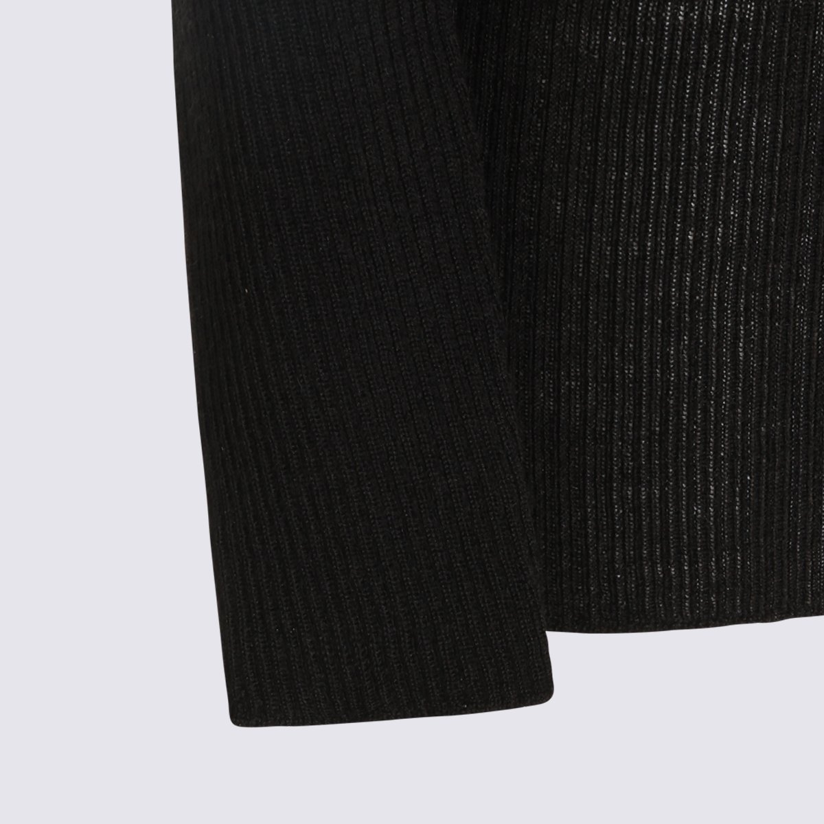 Rick Owens Ribbed Knit Sweater With High Turtleneck And Semi-Sheer Finish Zwart