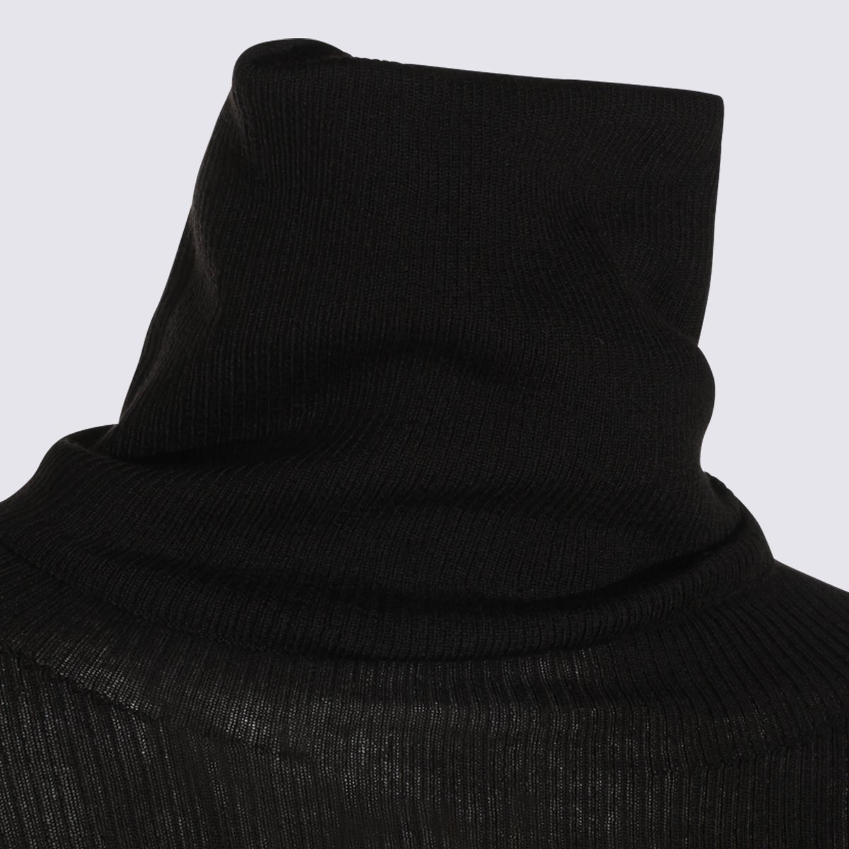 Rick Owens Ribbed Knit Sweater With High Turtleneck And Semi-Sheer Finish Zwart