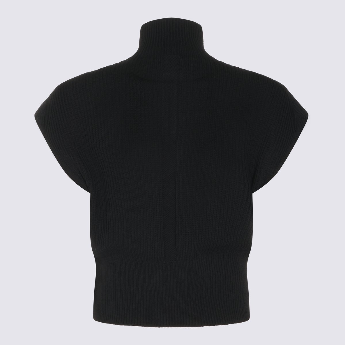 Rick Owens Cropped Black Sweater With High Turtleneck And Ribbed Texture Zwart