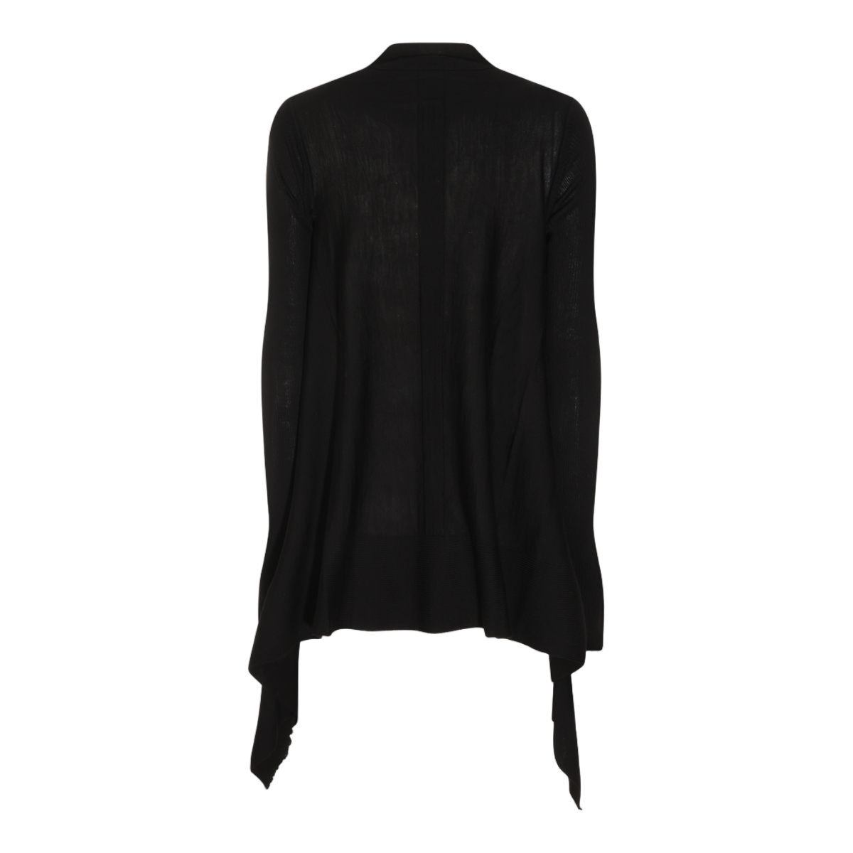 Rick Owens Draped Open-Front Black Sweater with Asymmetrical Hem Zwart