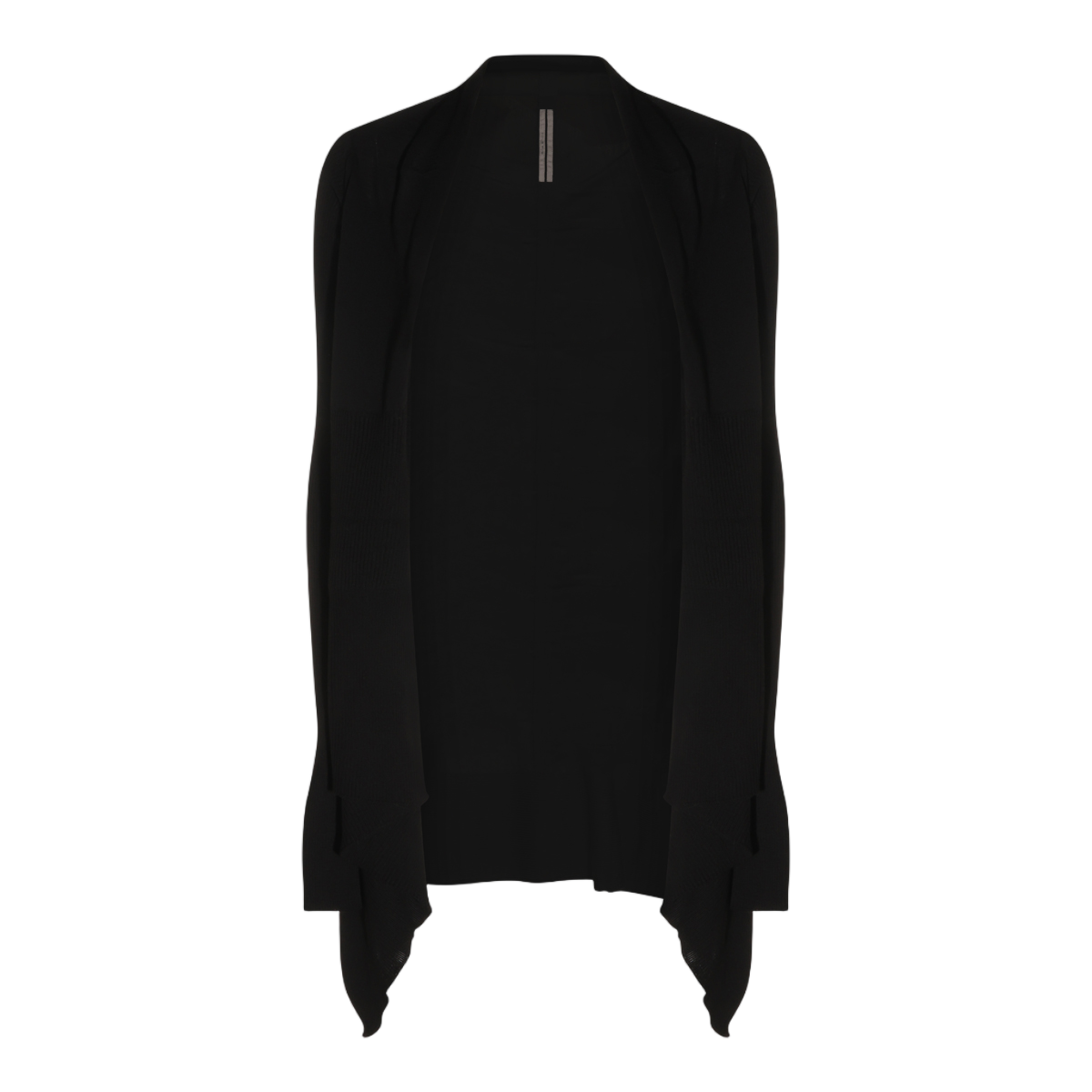 Rick Owens Draped Open-Front Black Sweater with Asymmetrical Hem Zwart