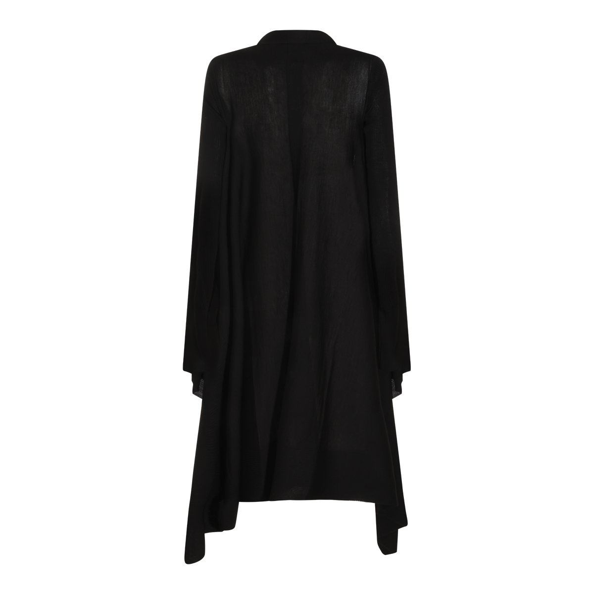 Rick Owens Long Ribbed Black Knit Sweater with Open Front Design Zwart