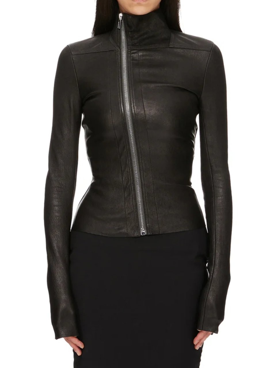 Rick Owens Gary Black Fitted Leather Jacket Zwart