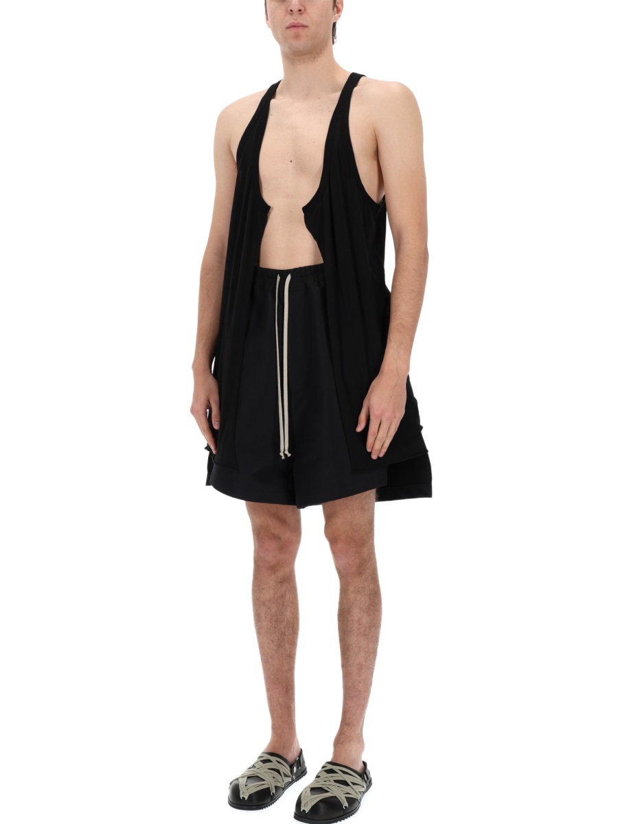 Rick Owens White Cotton Deep Scoop Tank Top Zwart