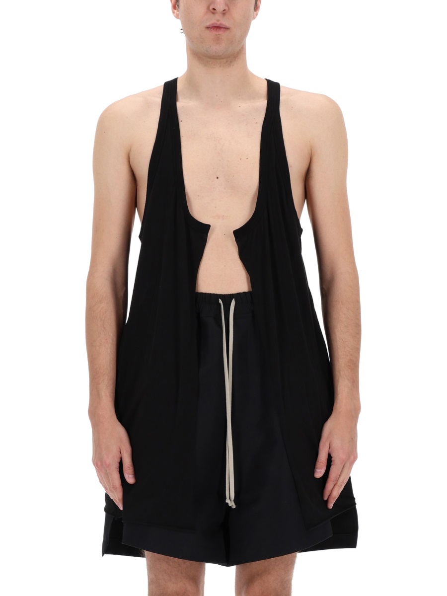 Rick Owens White Cotton Deep Scoop Tank Top Zwart