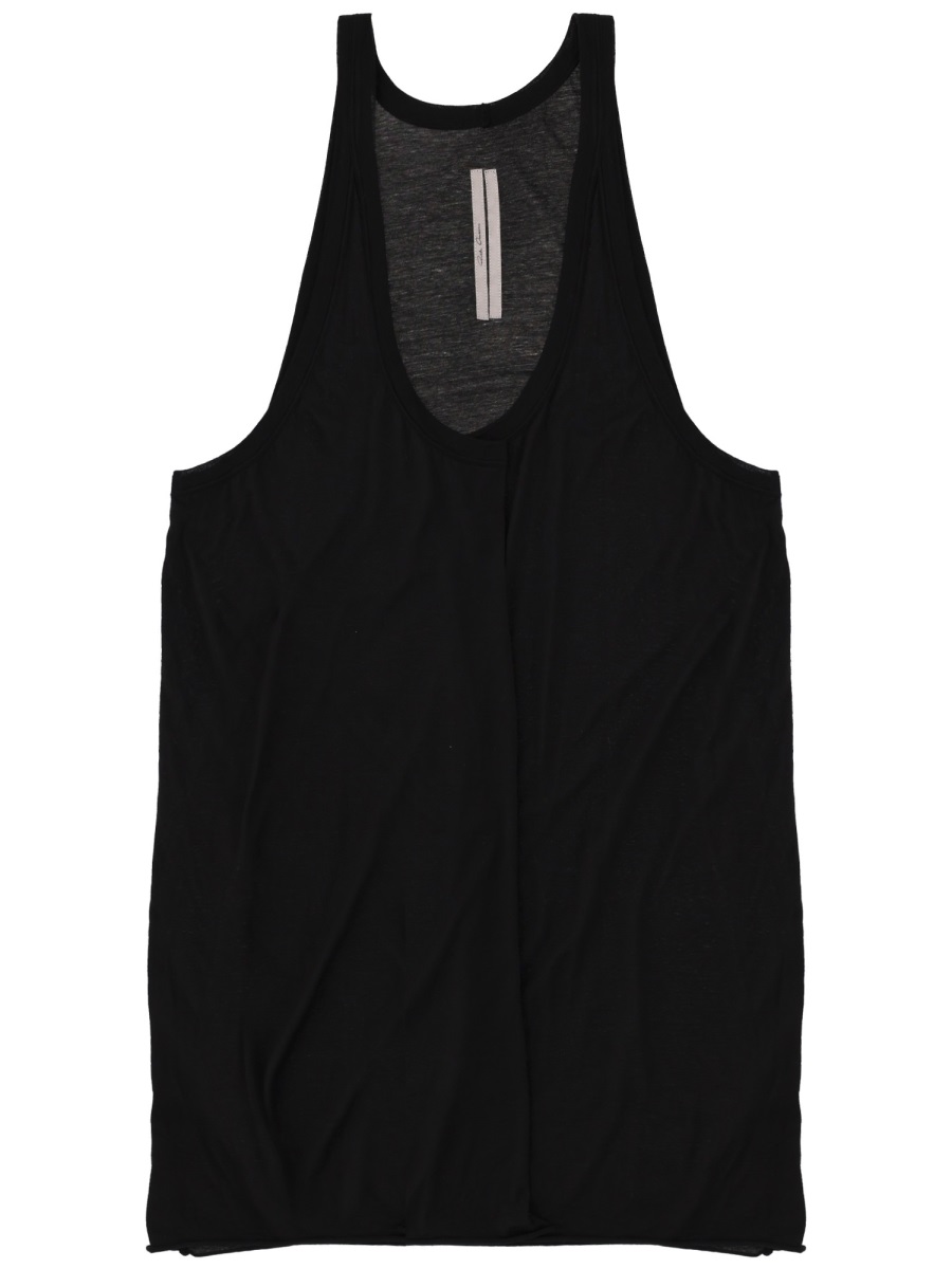 Rick Owens White Cotton Deep Scoop Tank Top Zwart