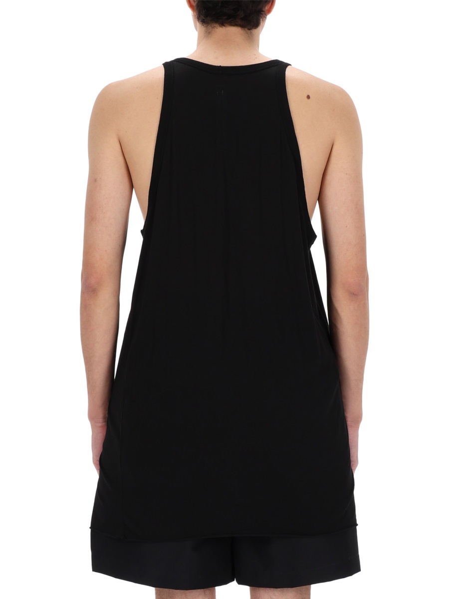 Rick Owens White Cotton Deep Scoop Tank Top Zwart