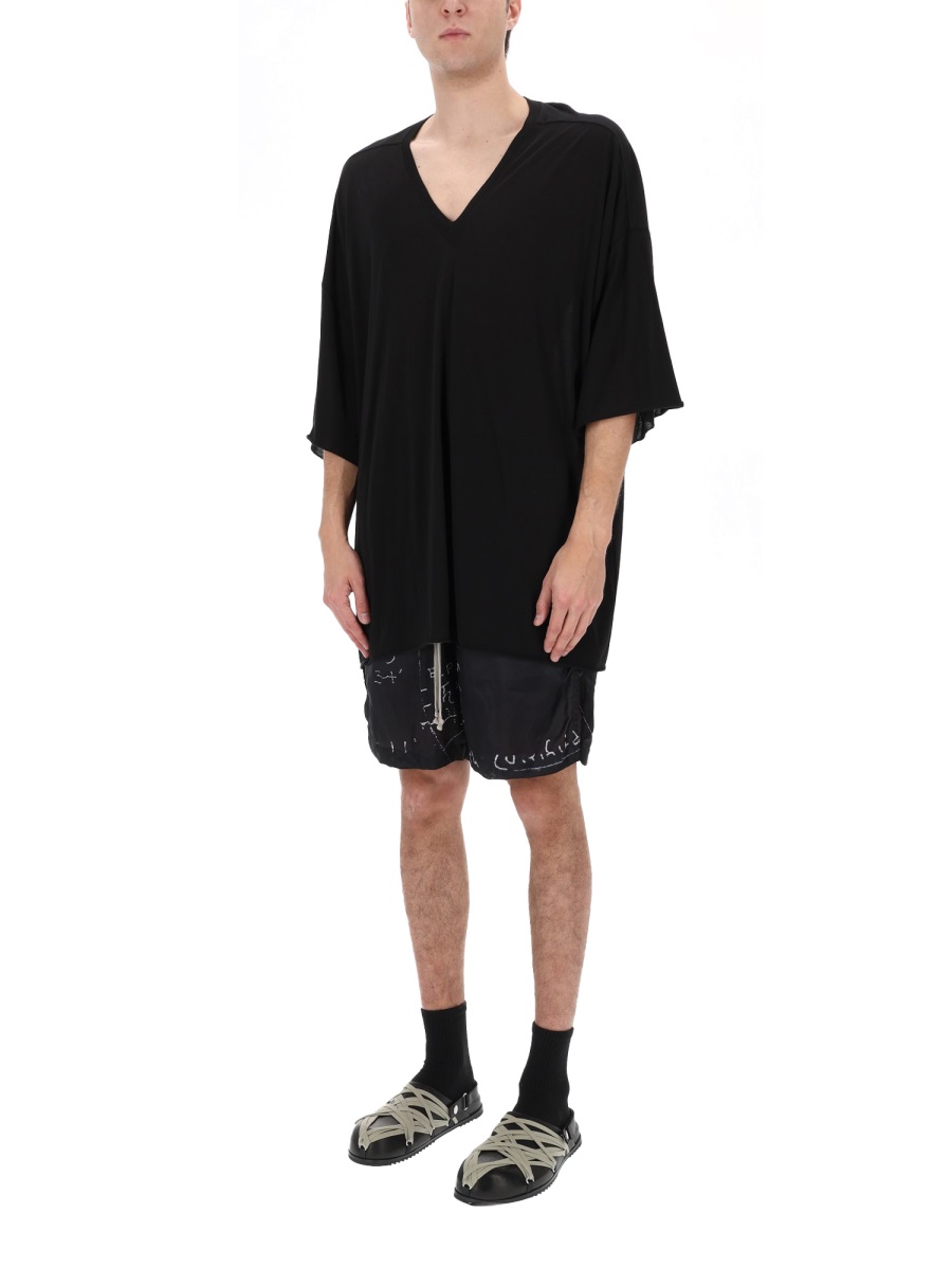 Rick Owens Tommy Black V-Neck T-Shirt Zwart