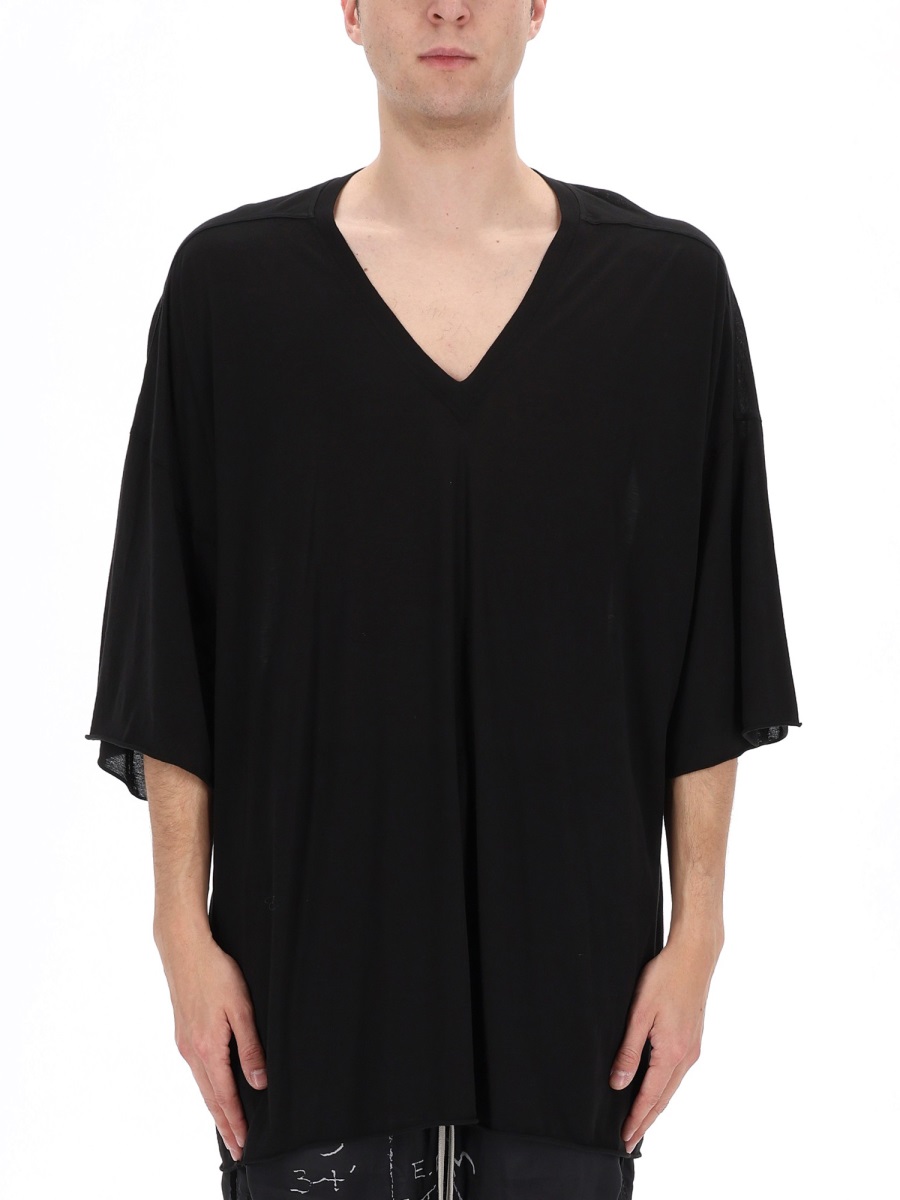Rick Owens Tommy Black V-Neck T-Shirt Zwart