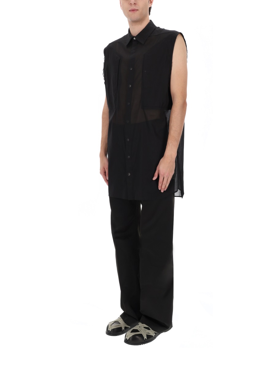 Rick Owens Neutrals Jumbo Sl Sheer Mesh Shirt Zwart