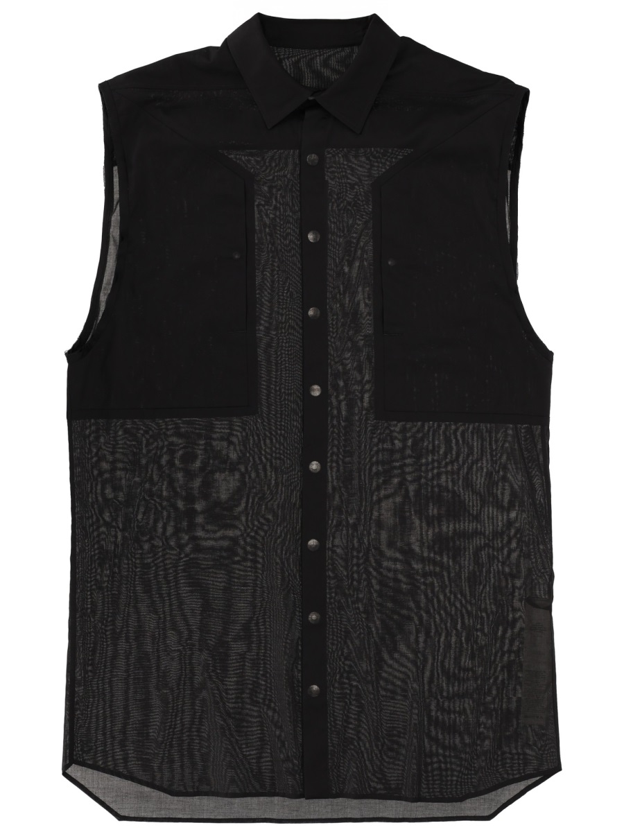 Rick Owens Neutrals Jumbo Sl Sheer Mesh Shirt Zwart