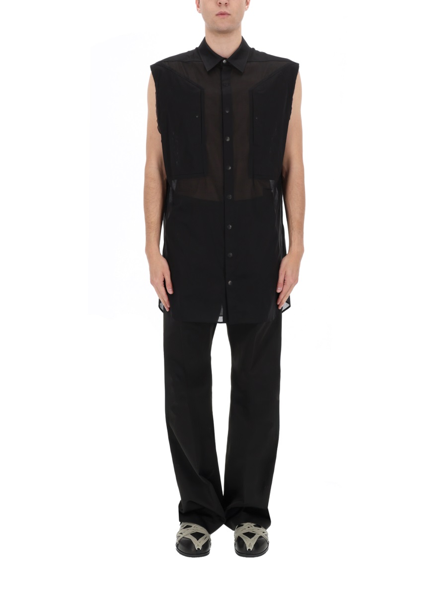 Rick Owens Neutrals Jumbo Sl Sheer Mesh Shirt Zwart