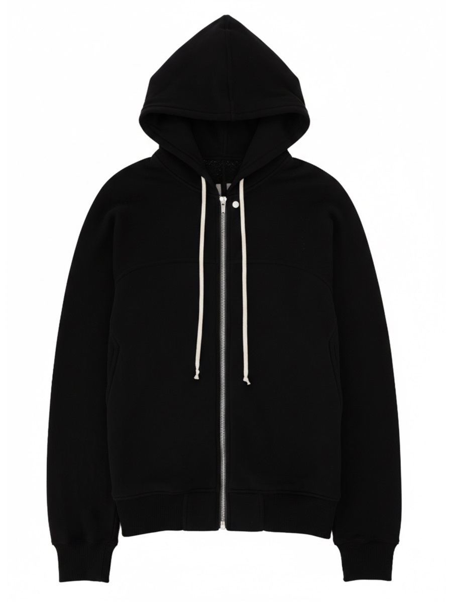 Rick Owens Windbreaker Full Front Zipper Cotton Hoodie Zwart