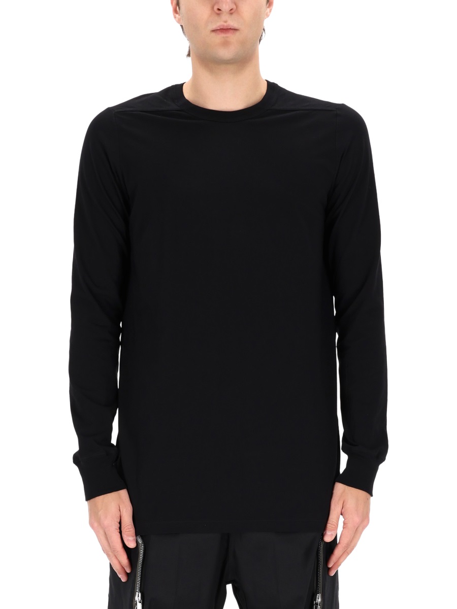 Rick Owens Level Ls Cotton Seam Detail T-Shirt Zwart