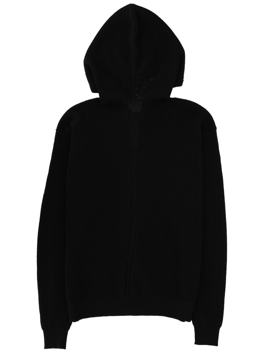 Rick Owens Black Ribbed Knit Wool Hoodie Zwart