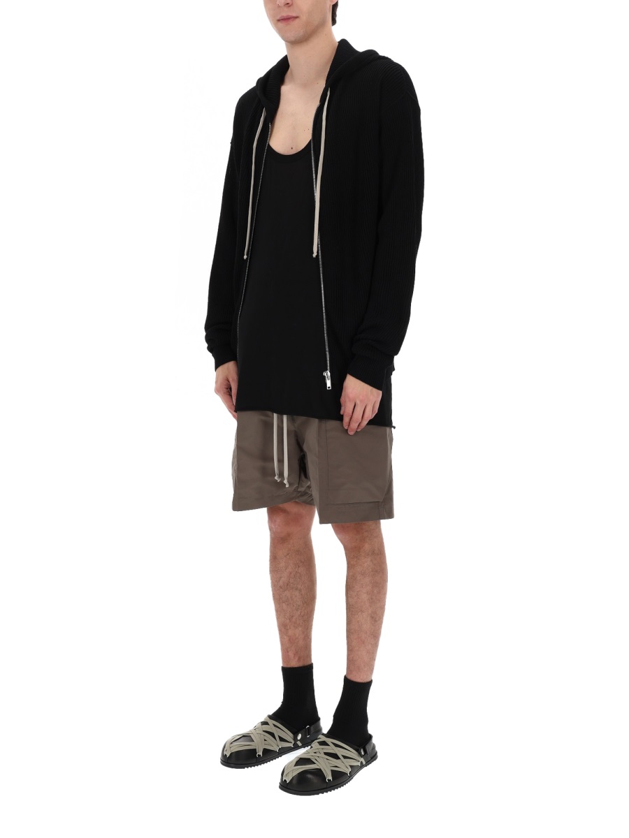 Rick Owens Black Ribbed Knit Wool Hoodie Zwart