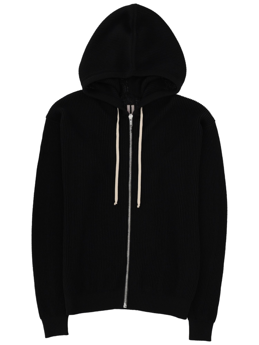 Rick Owens Black Ribbed Knit Wool Hoodie Zwart