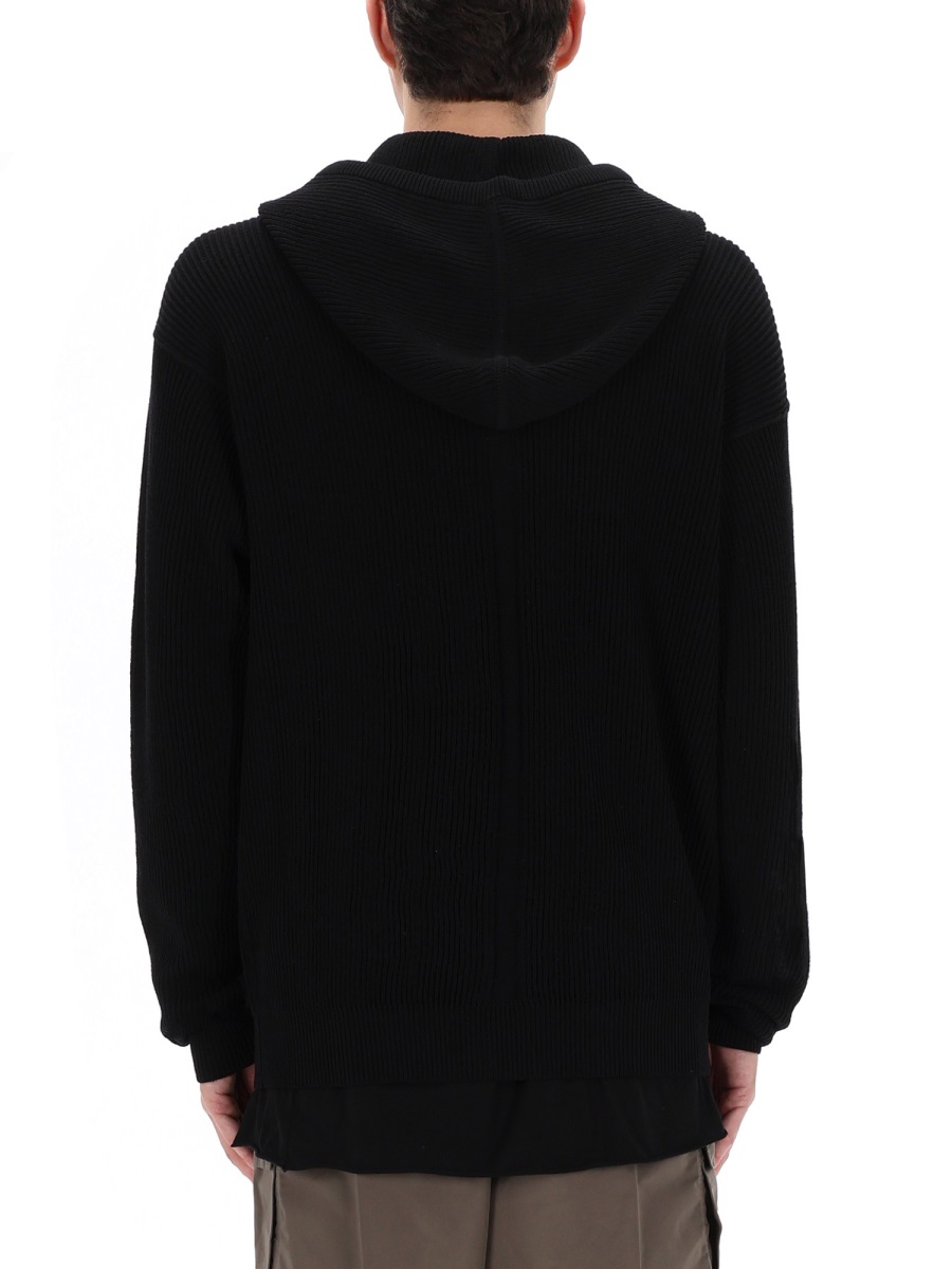 Rick Owens Black Ribbed Knit Wool Hoodie Zwart