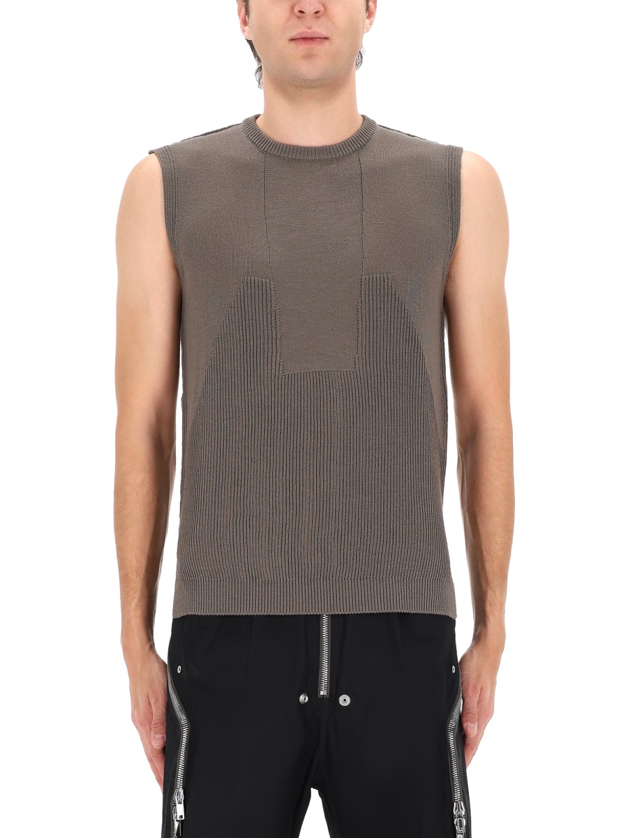 Rick Owens Grey Wool Boxy Textured Knit Top Grijs