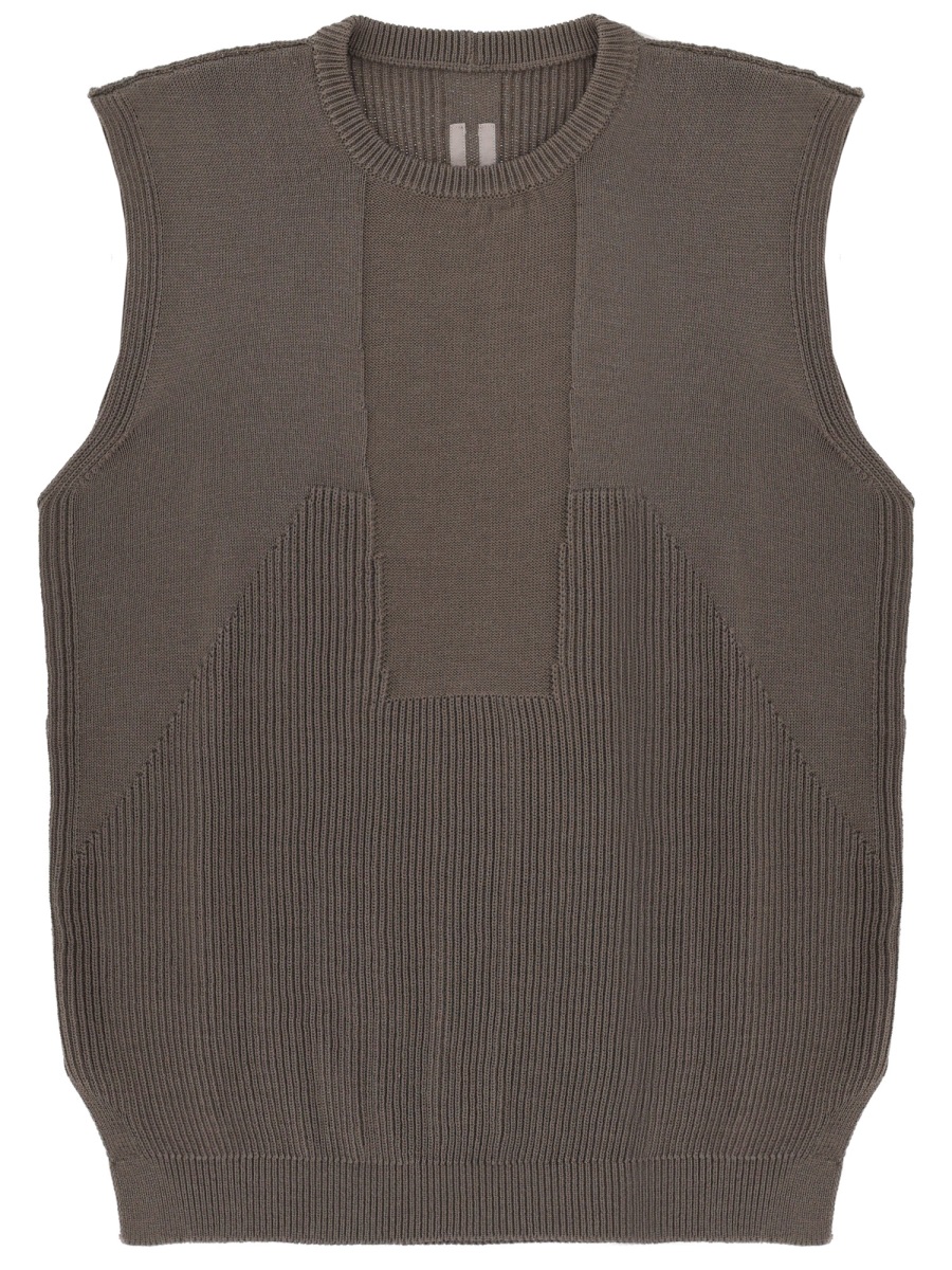 Rick Owens Grey Wool Boxy Textured Knit Top Grijs