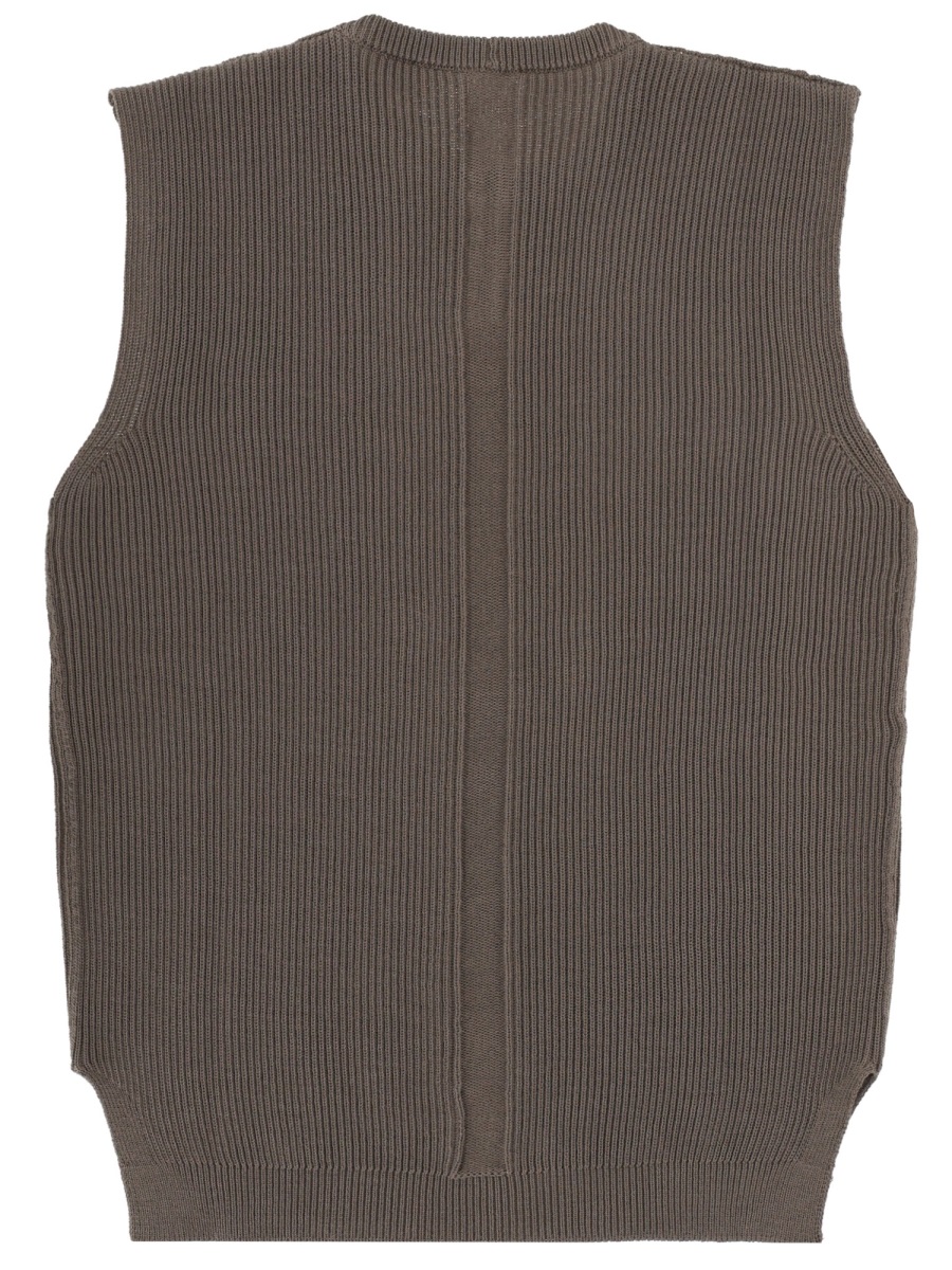 Rick Owens Grey Wool Boxy Textured Knit Top Grijs