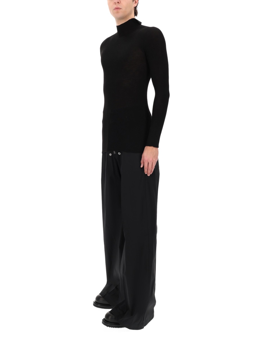 Rick Owens Neutrals Ribbed Knit Tabard Wool Sweater Zwart