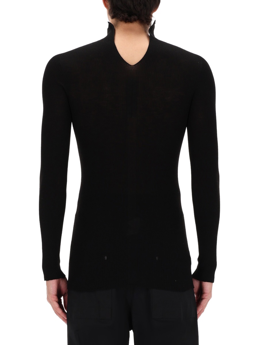 Rick Owens Neutrals Ribbed Knit Tabard Wool Sweater Zwart