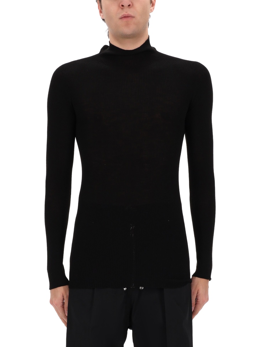 Rick Owens Neutrals Ribbed Knit Tabard Wool Sweater Zwart