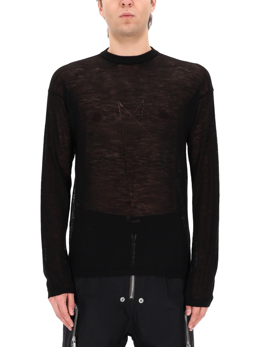 Rick Owens Penta Sheer New Wool Knit Sweater Zwart