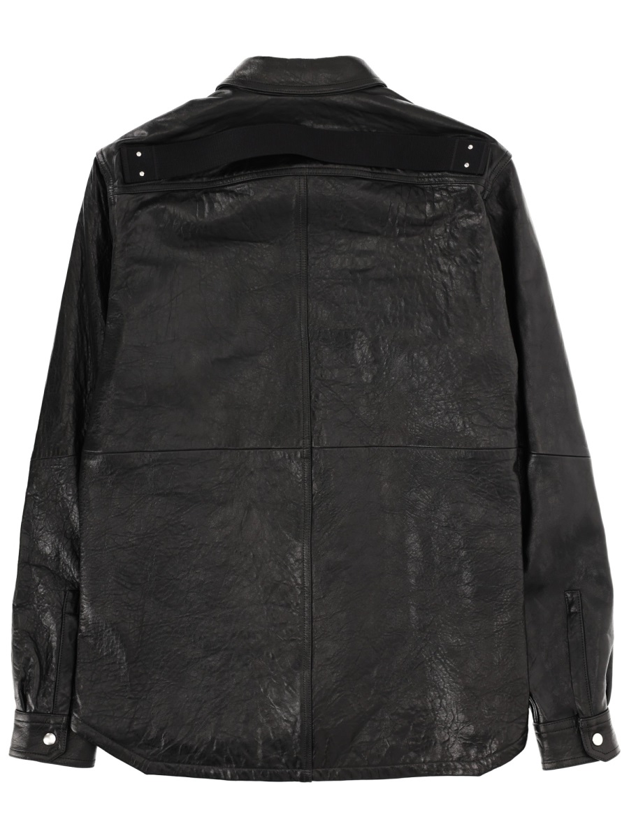 Rick Owens Black Textured Leather Snap-Button Jacket Zwart