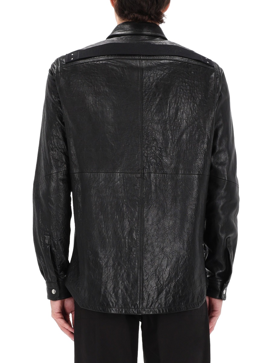 Rick Owens Black Textured Leather Snap-Button Jacket Zwart