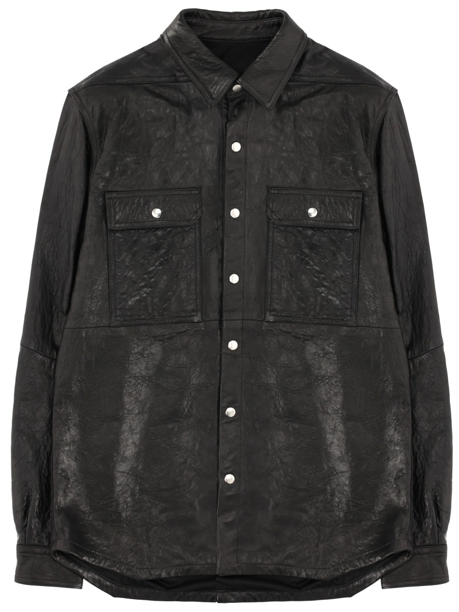 Rick Owens Black Textured Leather Snap-Button Jacket Zwart