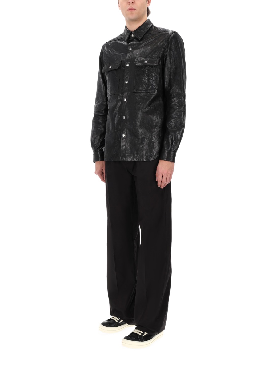 Rick Owens Black Textured Leather Snap-Button Jacket Zwart