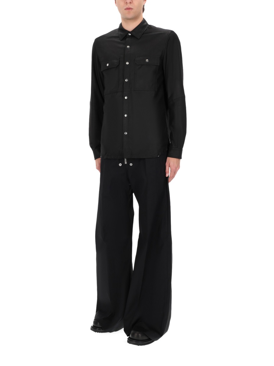 Rick Owens Matte Black Leather Snap Jacket Zwart