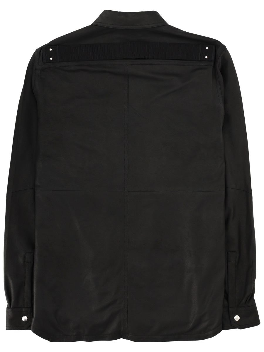 Rick Owens Matte Black Leather Snap Jacket Zwart