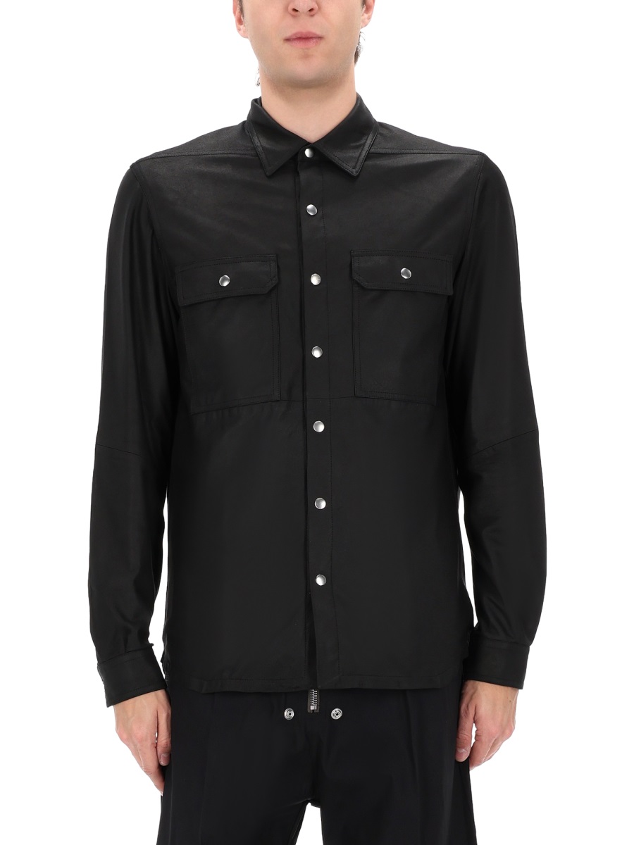 Rick Owens Matte Black Leather Snap Jacket Zwart