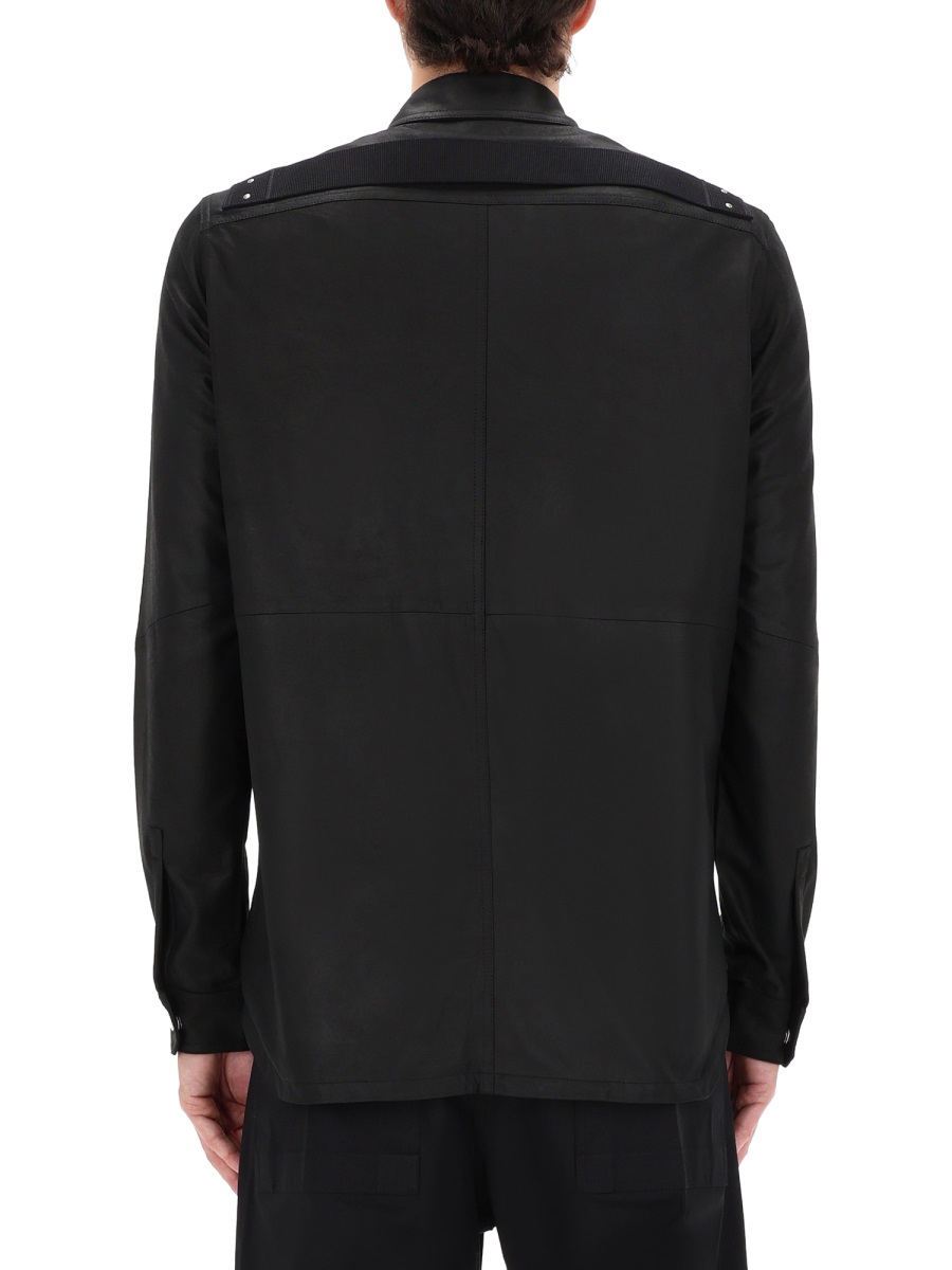 Rick Owens Matte Black Leather Snap Jacket Zwart