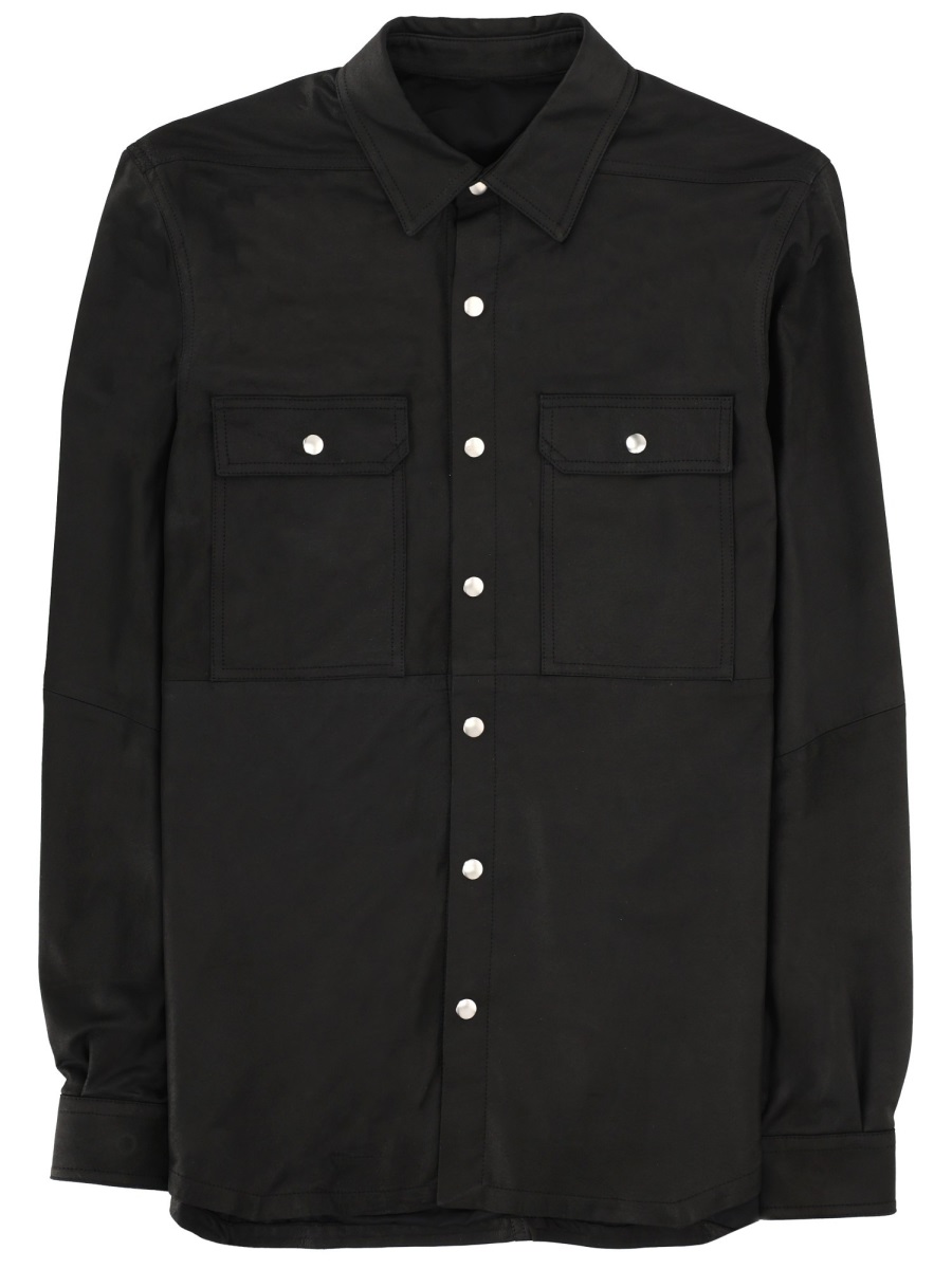 Rick Owens Matte Black Leather Snap Jacket Zwart