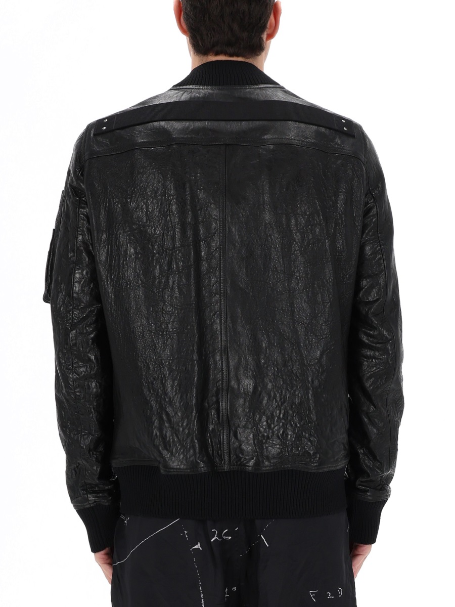 Rick Owens Classic Flight Lamb Leather Bomber Jacket Zwart