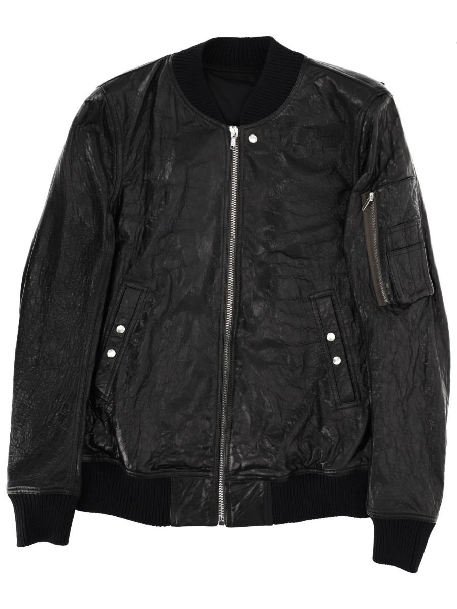 Rick Owens Classic Flight Lamb Leather Bomber Jacket Zwart