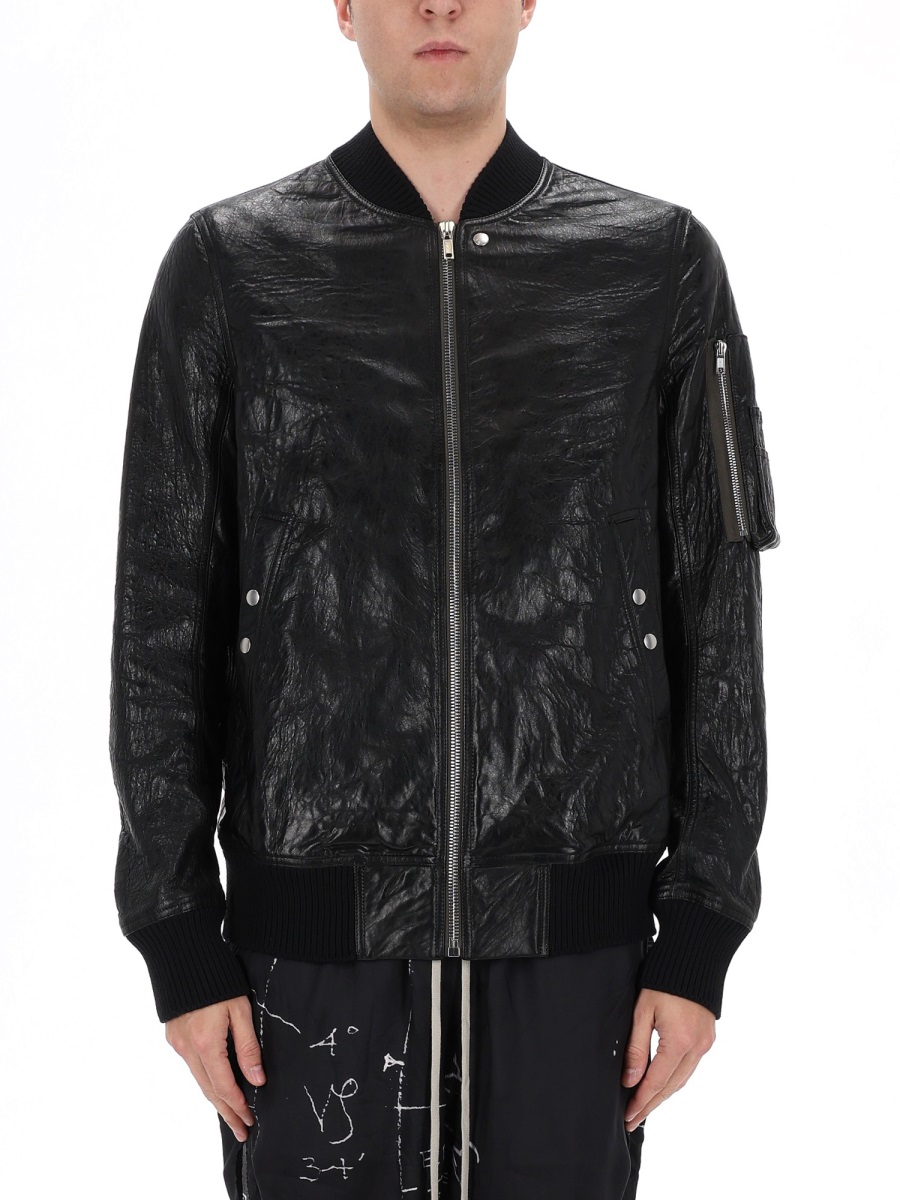 Rick Owens Classic Flight Lamb Leather Bomber Jacket Zwart