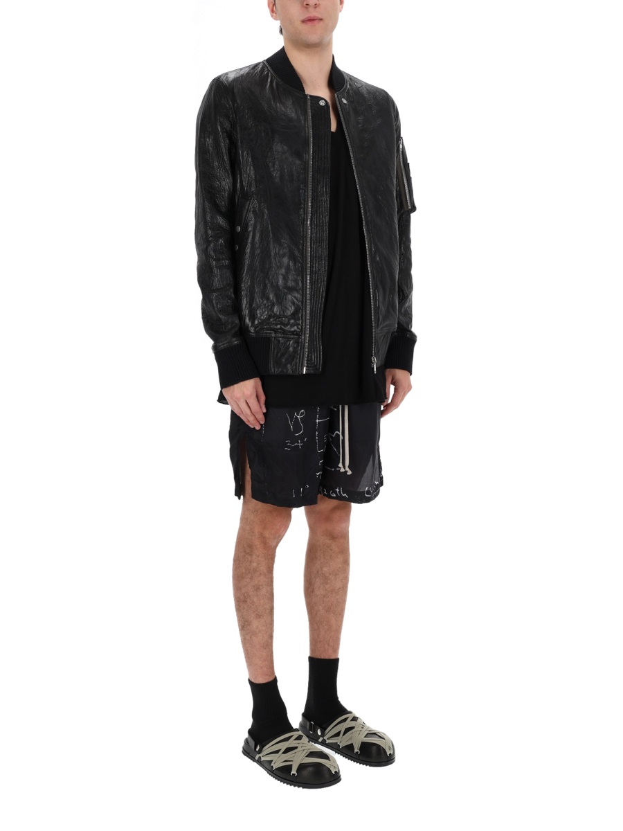 Rick Owens Classic Flight Lamb Leather Bomber Jacket Zwart