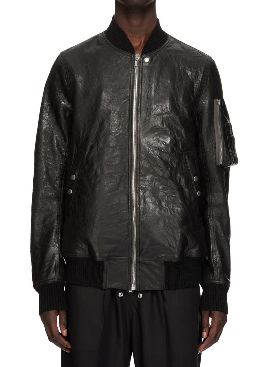 Rick Owens Black Bomber In Pelle Leather Jacket Zwart