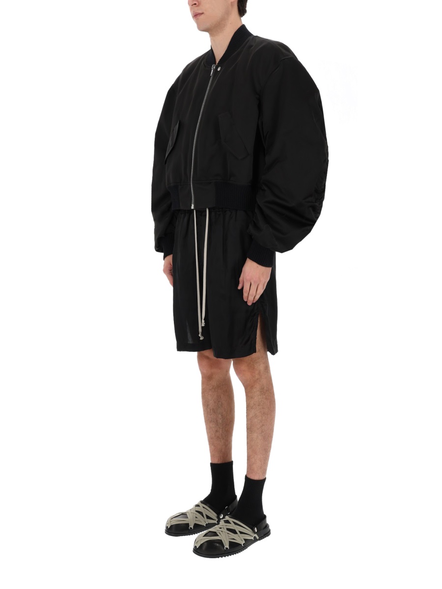 Rick Owens Neutrals Bucket Flight Voluminous Ruched Bomber Jacket Zwart