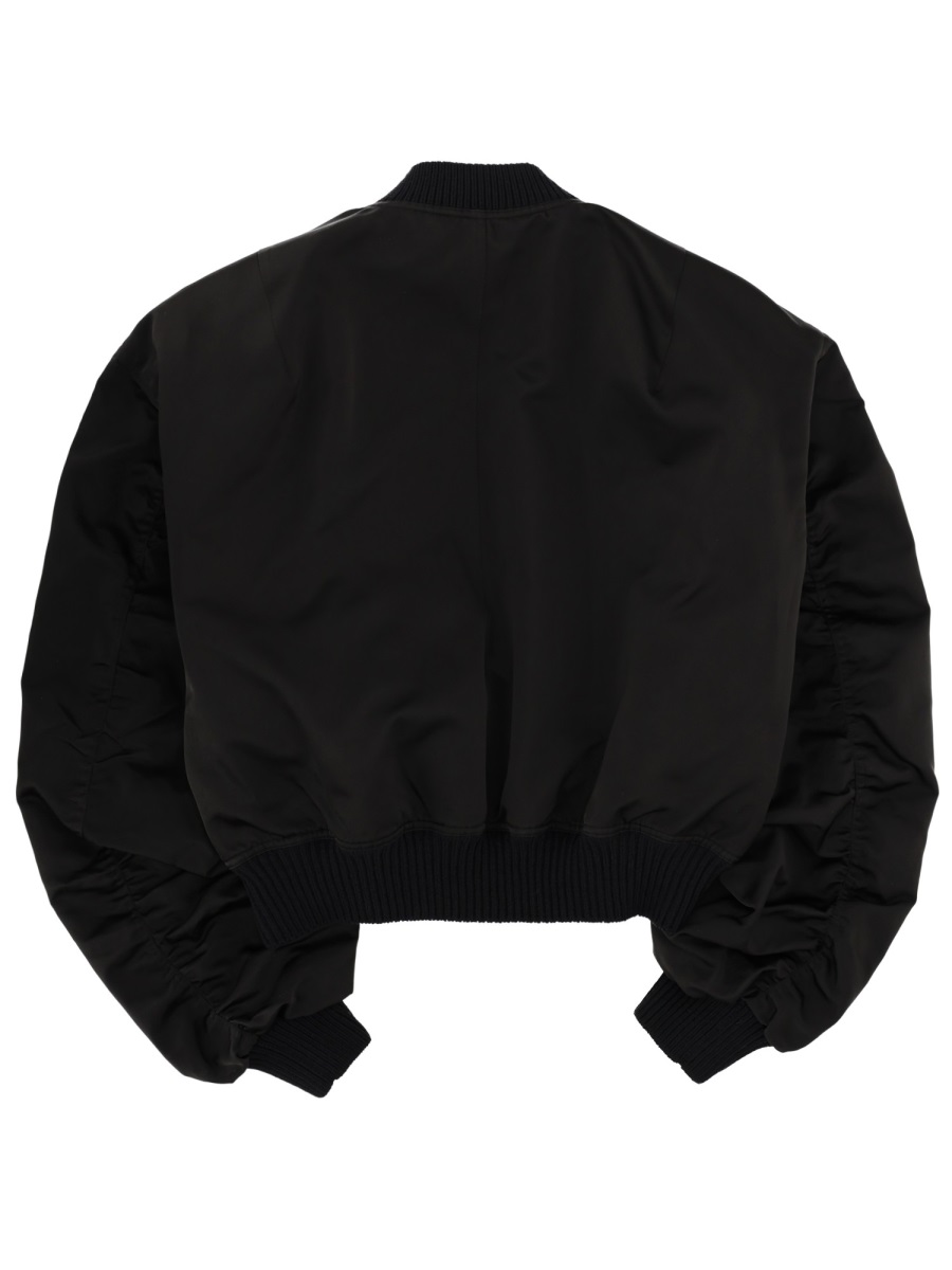Rick Owens Neutrals Bucket Flight Voluminous Ruched Bomber Jacket Zwart