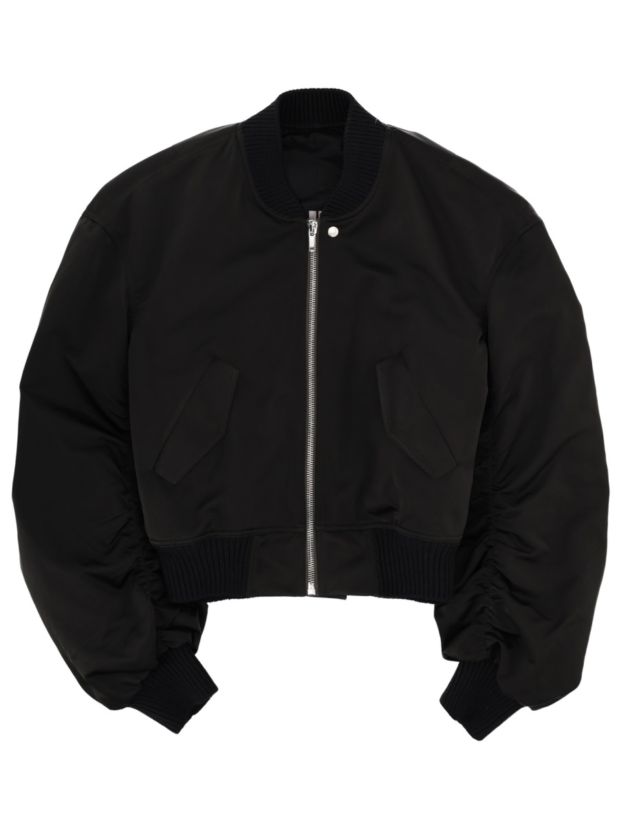 Rick Owens Neutrals Bucket Flight Voluminous Ruched Bomber Jacket Zwart