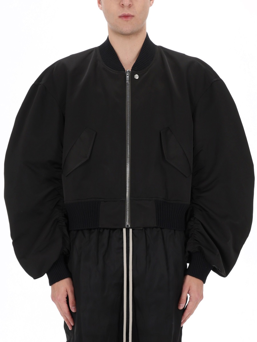 Rick Owens Neutrals Bucket Flight Voluminous Ruched Bomber Jacket Zwart
