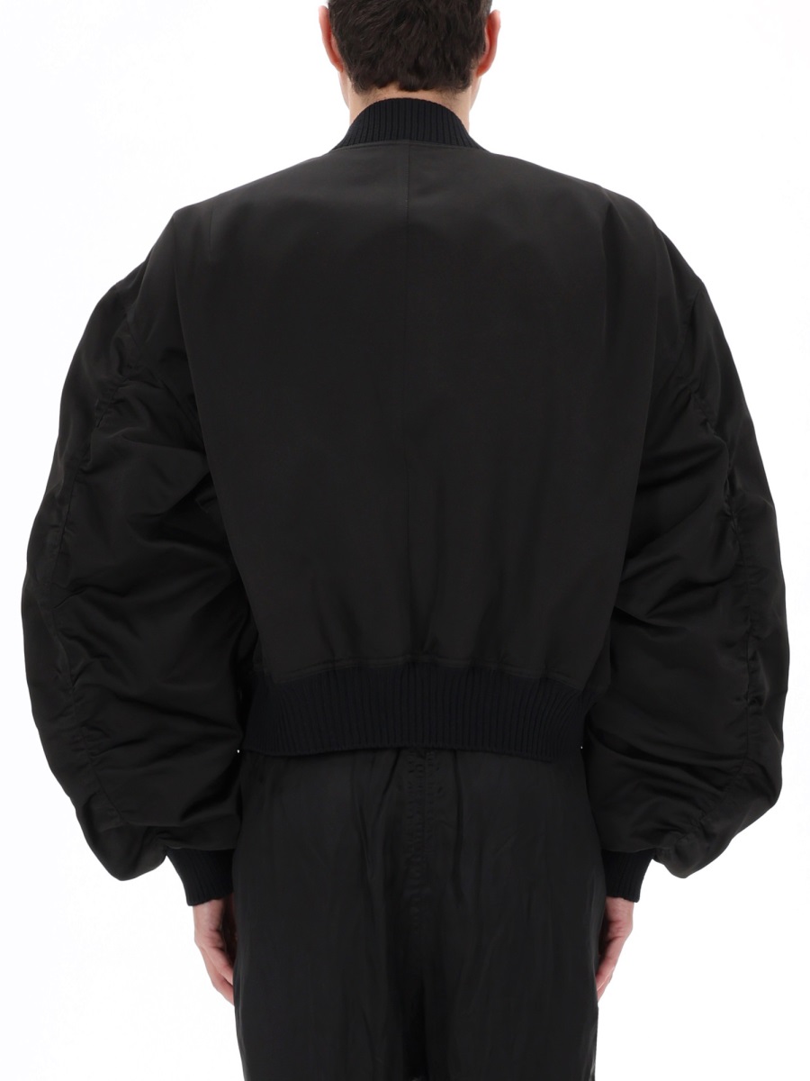 Rick Owens Neutrals Bucket Flight Voluminous Ruched Bomber Jacket Zwart